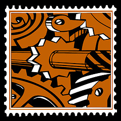 Image showing vector old mechanism on postage stamps