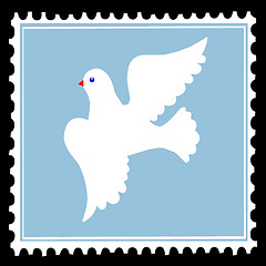 Image showing white dove on blue postage stamps. vector