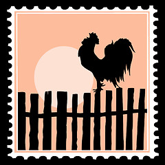 Image showing vector silhouette of the cock on postage stamps