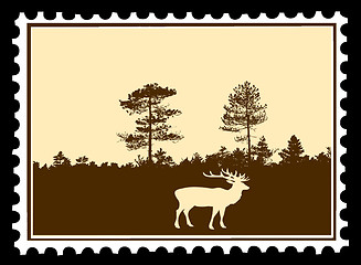 Image showing vector silhouette deer on postage stamps