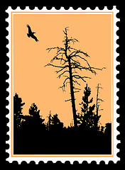 Image showing vector silhouette flying birds on postage stamps