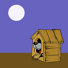 Image showing vector drawing of the dog in kennel on white background