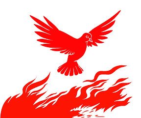 Image showing vector silhouette of the bird on fire on white background