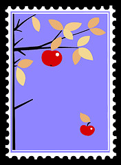 Image showing apple on branch on postage stamps. vector 