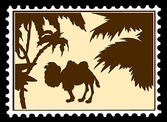 Image showing vector silhouette camel on postage stamps