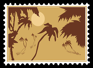 Image showing vector tropical landscape on postage stamps