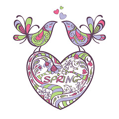 Image showing heart, birds, spring