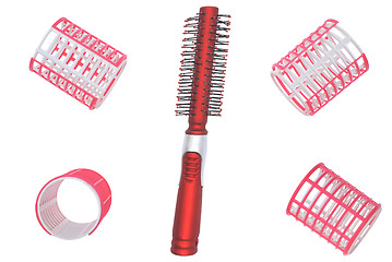 Image showing Hair curlers and hairbrush.