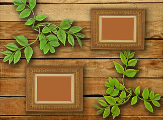 Image showing frames on wooden wall