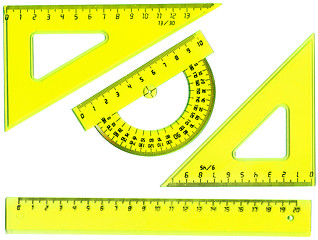 Image showing set of measurement instrument- protractor, ruler