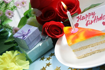 Image showing cake with candle for birthday