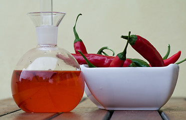 Image showing Hot pepper and spicy oil