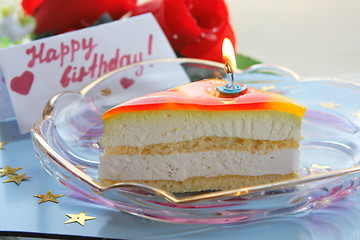 Image showing cake with candle for birthday  