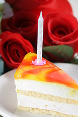 Image showing cake with candle for birthday  