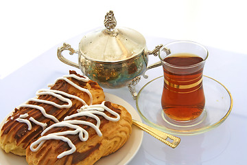 Image showing still-life with Pastry  and tea