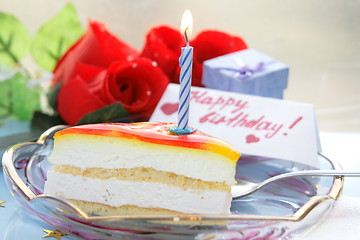 Image showing cake with candle for birthday   