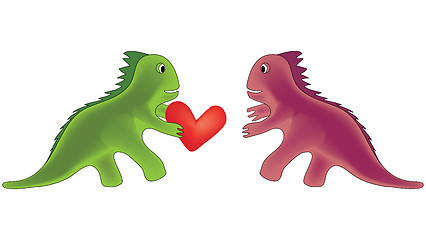 Image showing dinosaur carrying heart to girlfriend