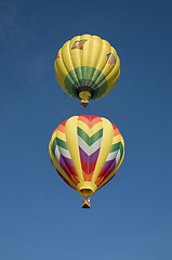 Image showing Two hot-air balloons flying vertically aligned