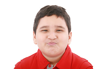 Image showing Funny child with red shirt isolated on white background 