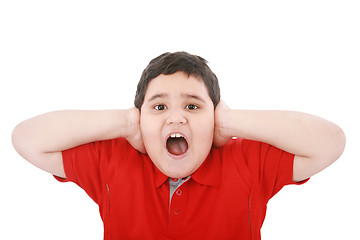 Image showing Horizontal portrait of a young boy yelling 