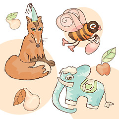 Image showing fox, elephant, bee, pear and apple