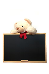 Image showing teddy with empty blackboard