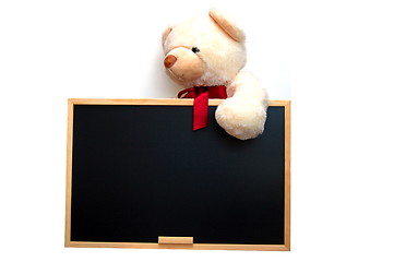 Image showing teddy with empty blackboard