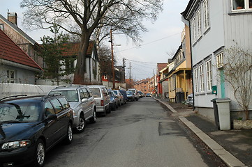 Image showing Quiet street with parked cars