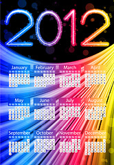 Image showing Colorful 2012 Calendar on Black Background. Rainbow Colors