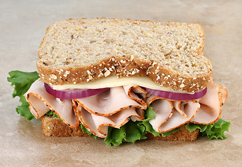 Image showing Healthy Turkey and Cheese Sandwich on Whole Grain Bread