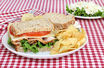 Image showing Healthy Turkey Sandwich on Whole Grain Bread