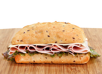 Image showing Ham, Swiss and Lettuce on a Whole Grain Roll