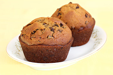 Image showing Pumpkin Chocolate Chip Muffins in Macro with Selective Focus