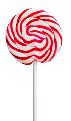 Image showing Lollipop with red and white stripes on white background 