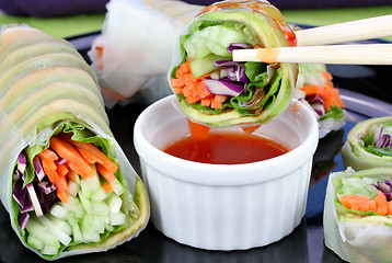 Image showing Vegetable Sushi with Dipping Sauce