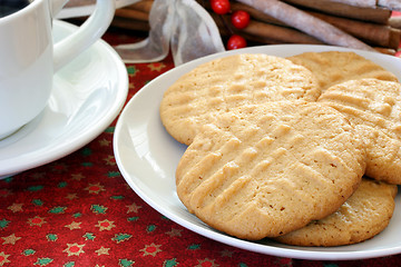 Image showing Peanut Butter Cookies and Coffee