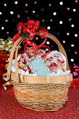 Image showing Christmas basket of cranberry bar cookies in front of colorful b