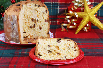 Image showing Italian Panettone Cake in Christmas setting.