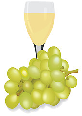 Image showing Glass of wine with a bunch of grapes. 