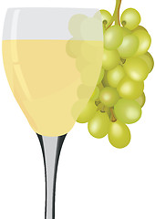 Image showing Glass of wine with a bunch of grapes.