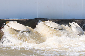 Image showing Outlet valves at water pumping station in Thailand