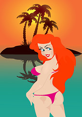 Image showing Sexual woman smiles against tropical island.