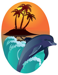 Image showing Dolphin against tropical island.