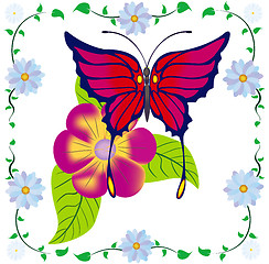 Image showing Abstract butterfly against a flower in a flower frame.