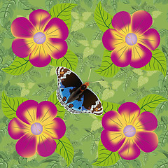 Image showing Flower and butterfly seamless pattern.