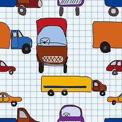Image showing Abstraction, children's drawings of cars, seamless pattern.