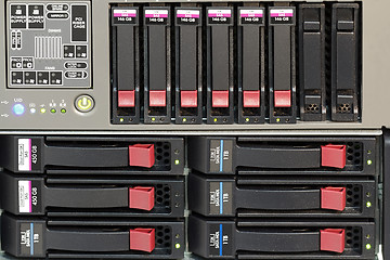Image showing servers stack with hard drives in a datacenter
