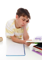 Image showing Boy reading studying textbooks