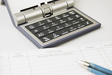 Image showing Calculator, Check, Ballpen