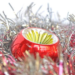 Image showing Christmas bauble and tinsel